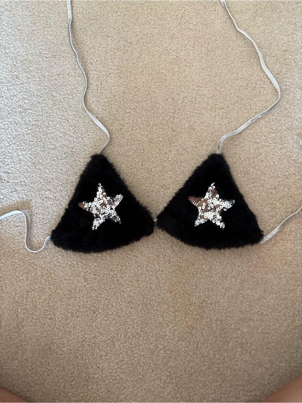SHEIN Black Fuzzy Sequin Star Triangle Bralette